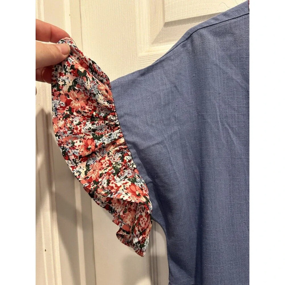 NWT Umgee‎ Linen Blend Floral Accent Dress Women’s Large Boho Hippie Red White - Picture 5 of 10